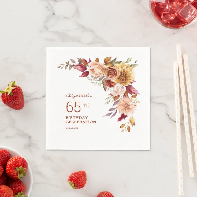Pretty Terracotta Autumn Floral Botanical Birthday Napkins (Insitu)