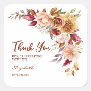 Pretty Terracotta Autumn Floral Botanical Birthday Square Sticker