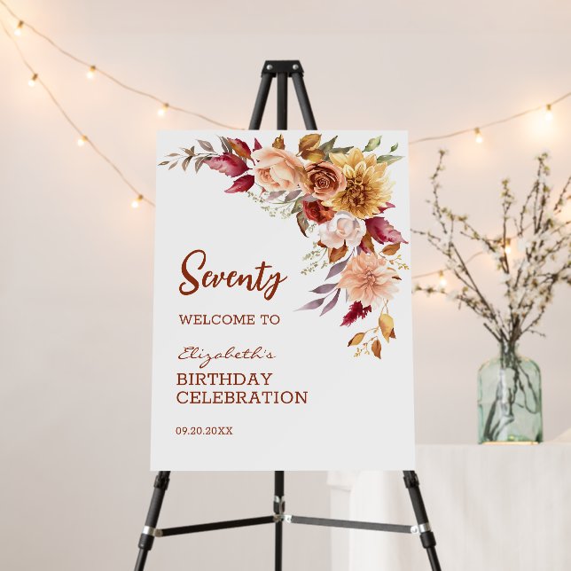 Pretty Terracotta Autumn Floral Greenery Birthday Foam Board (In Situ (Stand))
