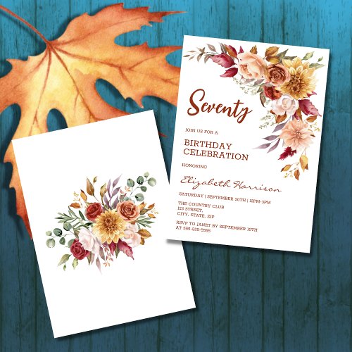 Pretty Terracotta Autumn Floral Greenery Birthday Invitation