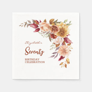 Pretty Terracotta Autumn Floral Greenery Birthday Napkins