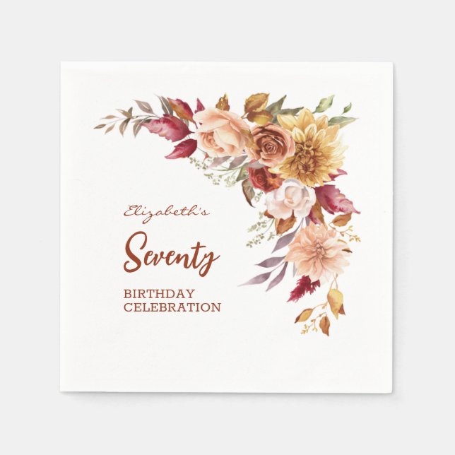 Pretty Terracotta Autumn Floral Greenery Birthday Napkins (Front)