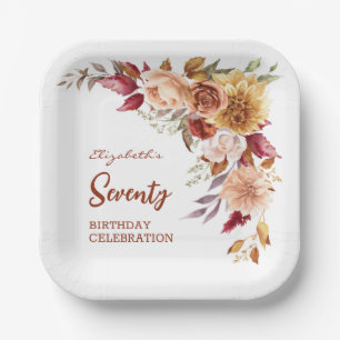 Pretty Terracotta Autumn Floral Greenery Birthday Paper Plates