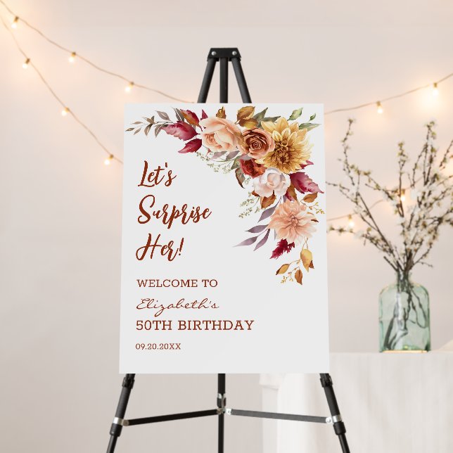Pretty Terracotta Autumn Floral Surprise Birthday Foam Board (In Situ (Stand))