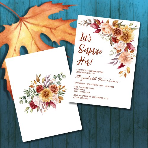 Pretty Terracotta Autumn Floral Surprise Birthday Invitation