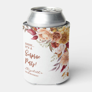 Pretty Terracotta Fall Floral Surprise Birthday Can Cooler