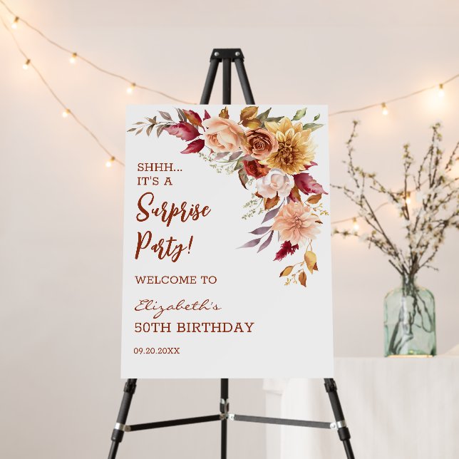 Pretty Terracotta Fall Floral Surprise Birthday Foam Board (In Situ (Stand))