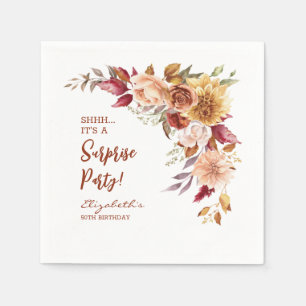 Pretty Terracotta Fall Floral Surprise Birthday Napkins