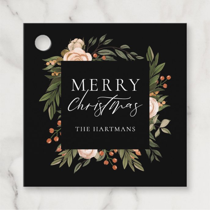 Pretty Terracotta Floral Christmas Name Favor Tags