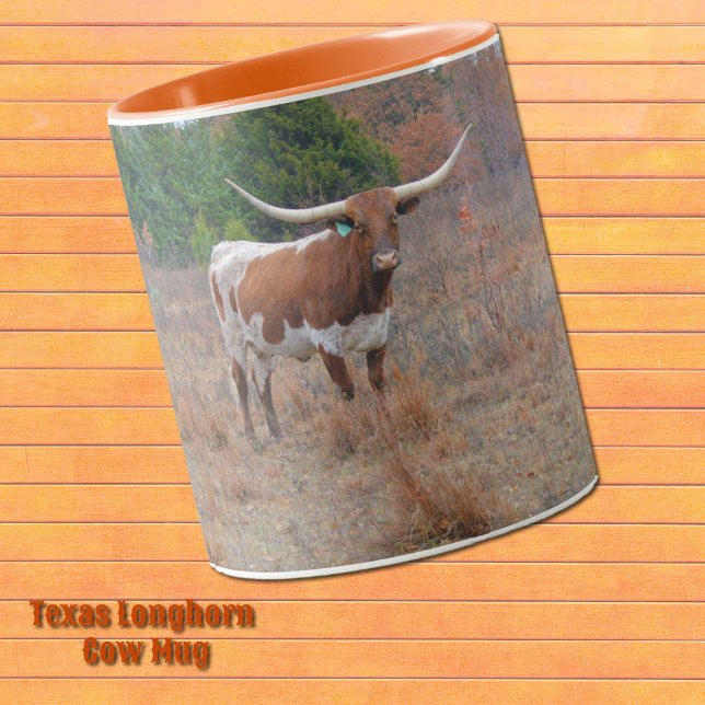 Pretty Texas Longhorn Cow Farm Art Orange Mug (Texas Longhorn Cow mug.)
