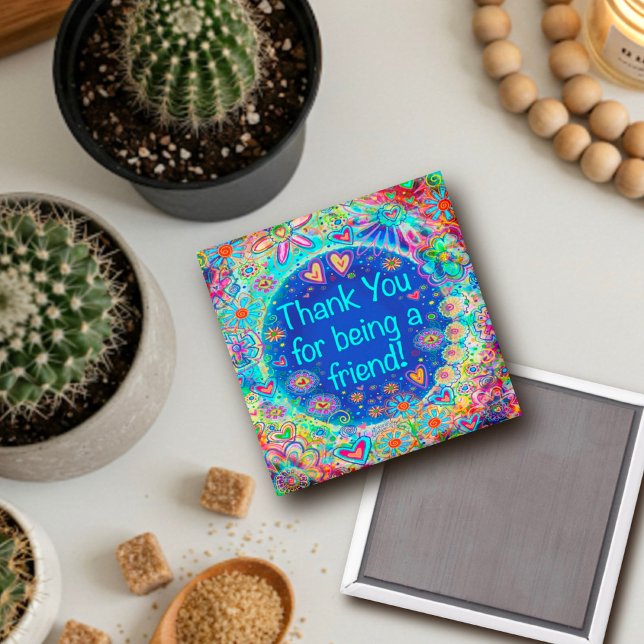 Pretty Thank You Friends Inspirivity Blue Floral Magnet (Creator Uploaded)