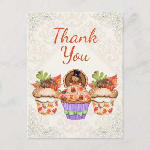 Pretty Thanksgiving Cupcakes Thank You Postcard