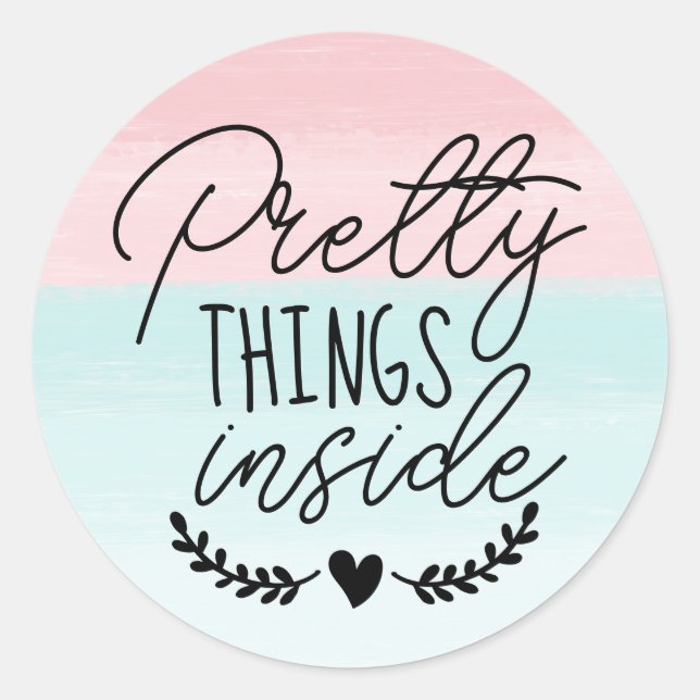 Pretty Things Inside Pastel Blush Pink Turquoise Classic Round Sticker (Front)