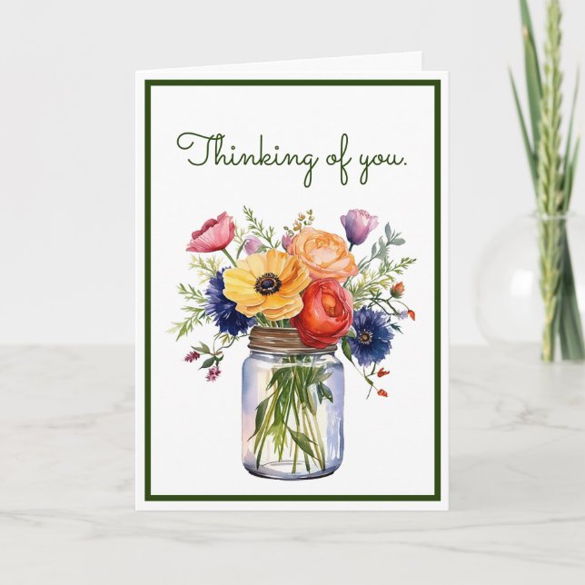 Pretty Thinking of You Watercolor Flowers  Card (Front)