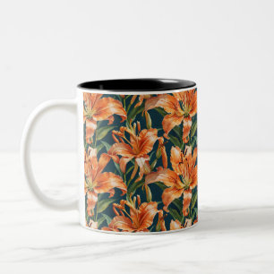 Pretty Tiger Lily Floral Two-Tone Coffee Mug