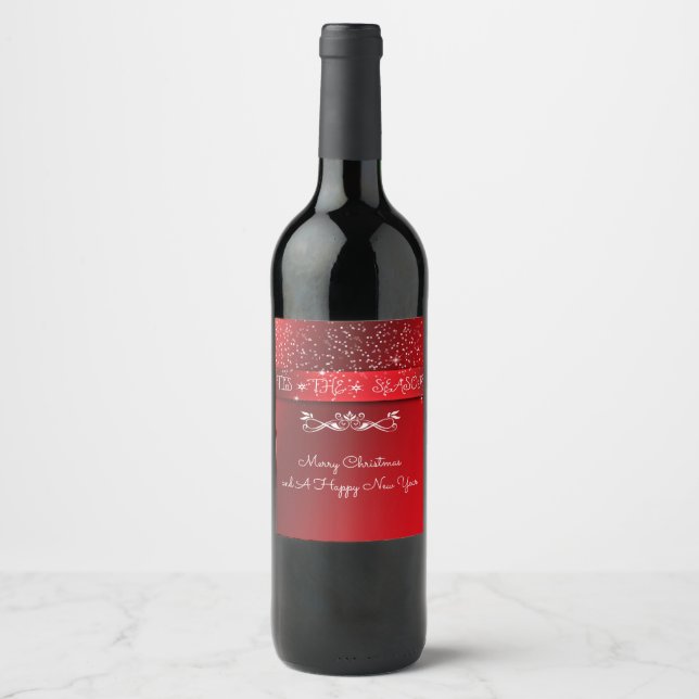 Pretty  Tis The Season Christmas Red  Wine Label (Front)