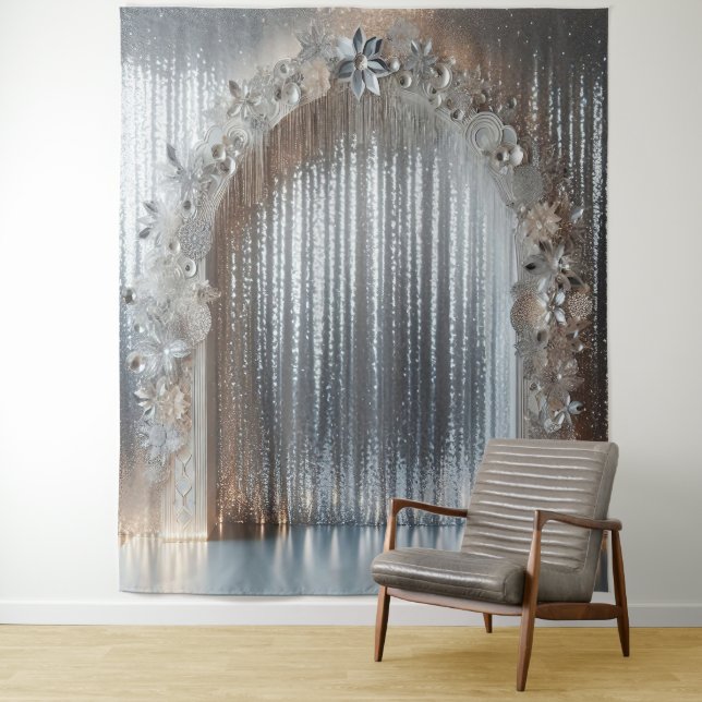 Pretty Tones of Gray (Not Metallic) Floral Arch Tapestry (In Situ)