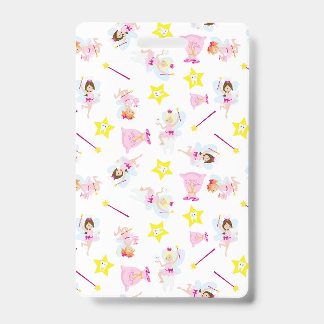 Pretty Tooth Fairy Magic Wand White Teeth Badge (Front)