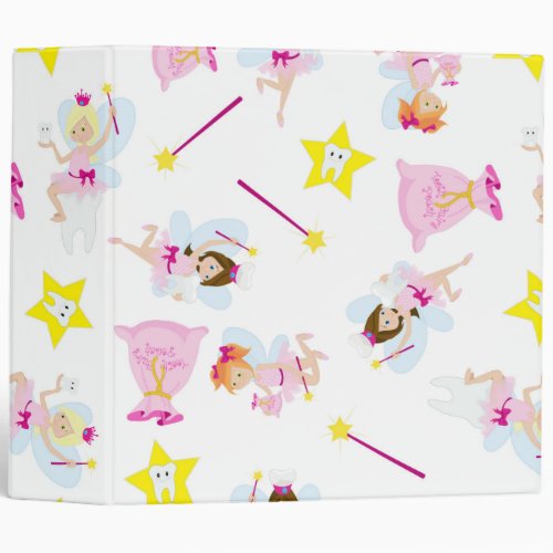 Pretty Tooth Fairy Magic Wand White Teeth Yellow 3 Ring Binder