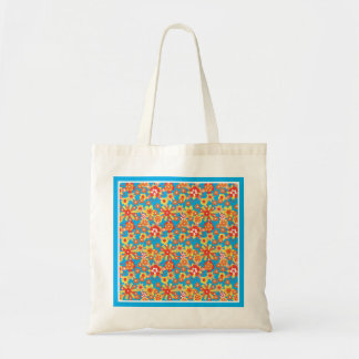 Pretty Tote Bag, Blue and Orange Floral Pattern Bag