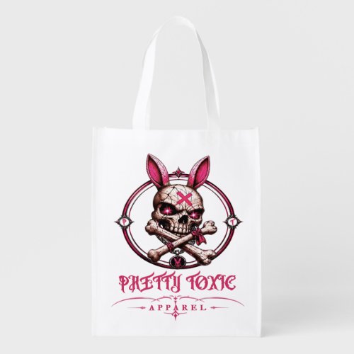 Pretty Toxic Skull Bunny Women's Pastel Goth Stree Grocery Bag