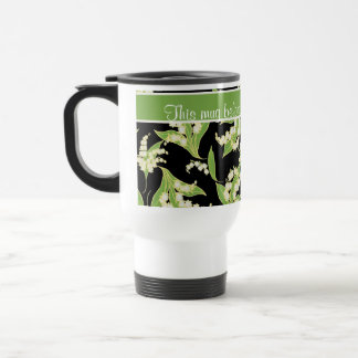 Pretty Travel Mug: Lilies of the Valley, Black Mug