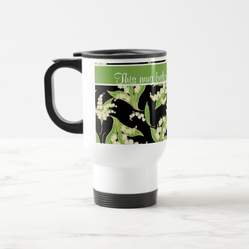 Pretty Travel Mug Lilies of the Valley Black Travel Mug