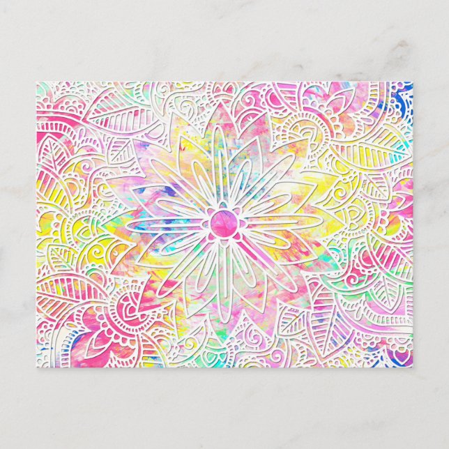 Pretty trendy floral hand drawn henna pattern postcard (Front)