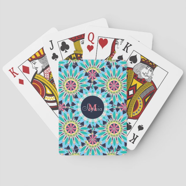 Pretty trendy floral pattern illustration poker cards (Back)