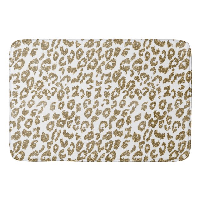 Pretty Trendy Leopard Print Gold Glitter Bathroom Mat (Front)