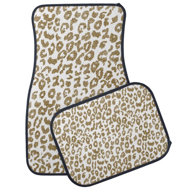 Pretty Trendy Leopard Print Gold Glitter Car Floor Mat (Set)