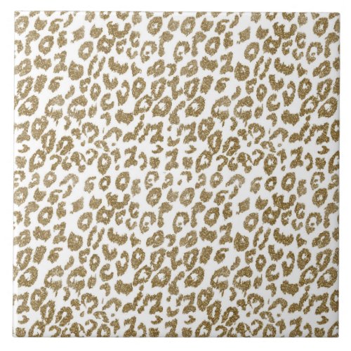 Pretty Trendy Leopard Print Gold Glitter Ceramic Tile