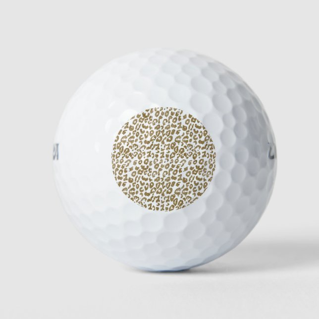 Pretty Trendy Leopard Print Gold Glitter Golf Balls (Front)