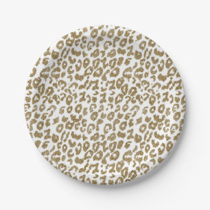 Pretty Trendy Leopard Print Gold Glitter Paper Plates