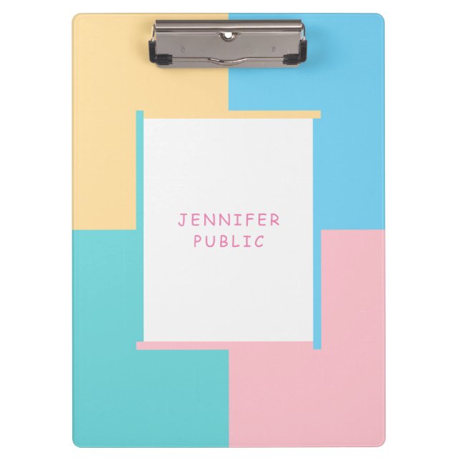 Pretty Trendy Pink Yellow Blue Green Colorful Clipboard (Front)