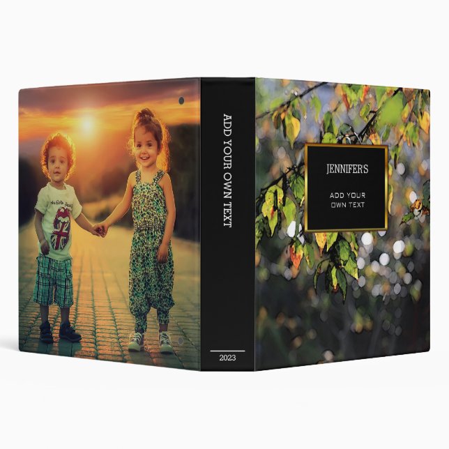 Pretty trendy watercolor autumn leaves photo 3 ring binder (Background)