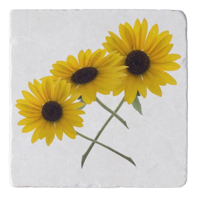 Pretty Triple Sunflower Photograph Trivet (Front)
