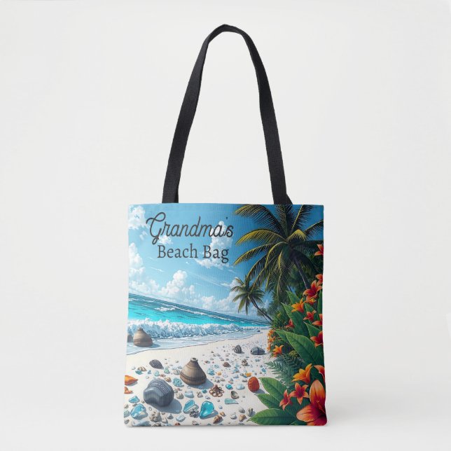 Pretty Tropical Beach Scene Coastal Personalized Tote Bag (Front)