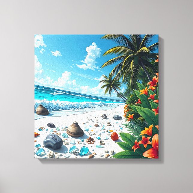 Pretty Tropical Beach Scene Coastal Seaside Art Canvas Print (Front)