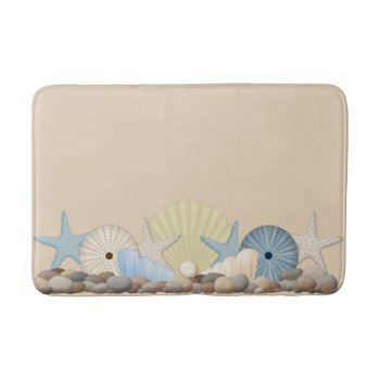Pretty Tropical Beach Shells And Starfish Bathroom Mat by Truly_Uniquely at Zazzle