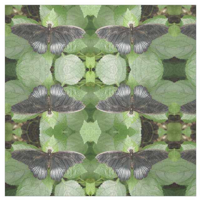 Pretty Tropical Butterfly and Flowers Patterned Fabric (Swatch)
