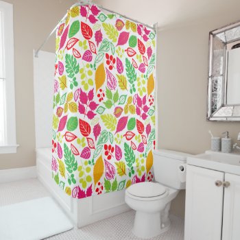 Pretty Tropical Color Leaf Pattern Shower Curtain by NiteOwlStudio at Zazzle