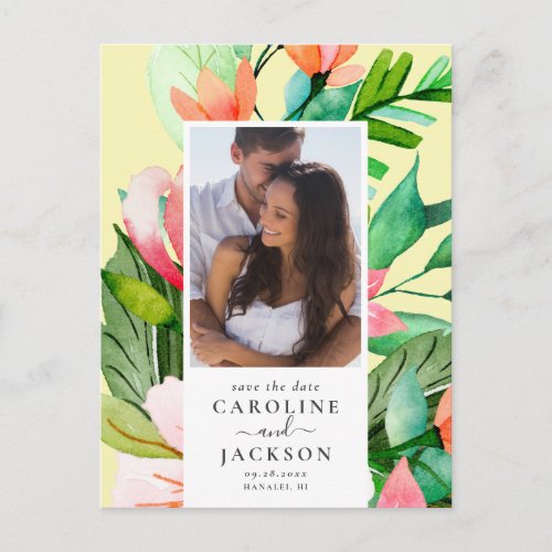 Pretty Tropical Floral Photo Save the Date Postcard