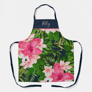 Pretty Tropical Floral Print with Name Apron