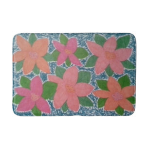 Pretty Tropical Flower Pattern Bath Mat