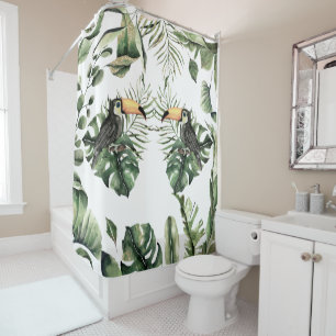 Pretty Tropical Jungle Toucan Bird Bath Shower Curtain