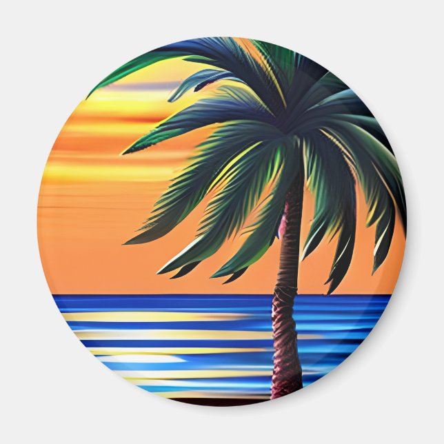 Pretty Tropical Palm Tree blowing in the Wind Magnet (Front)