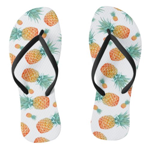 Pretty TROPICAL pineapple Slim Straps Flip Flops