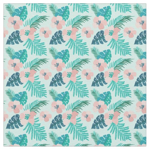 Pretty Tropical Teal Hibiscus Flowers Island Fabric