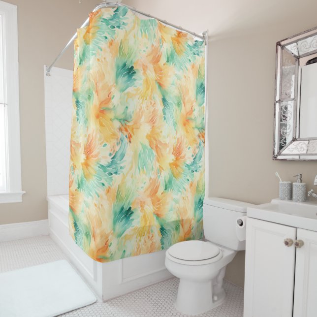 Pretty Tropical Teal Orange Cream  Shower Curtain (In Situ)